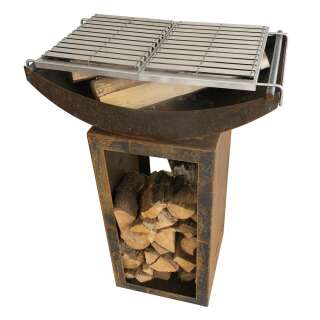 Feuerschale AKIRA mit Grill, Podest 80 - 2 Grillroste